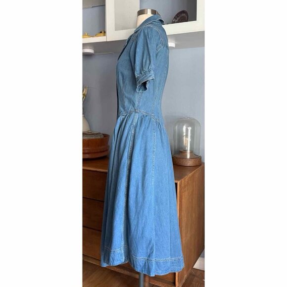 Anthropologie Pilcro Short-Sleeve Denim Midi Shirt Dress Western Festival 6P - Picture 6 of 10